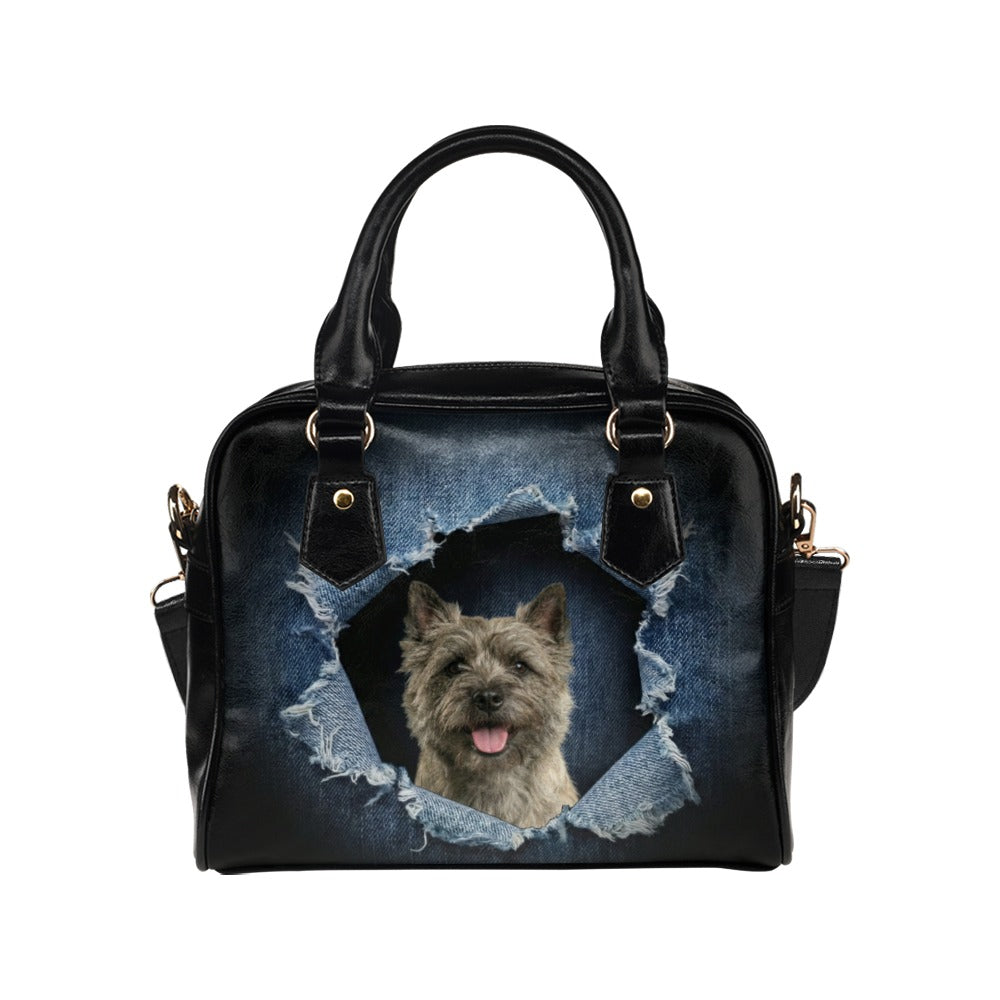 Cairn Terrier Ripped Denim Print Shoulder Handbag