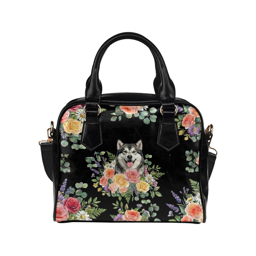 Alaskan Malamute Dog Flower Shoulder Handbag