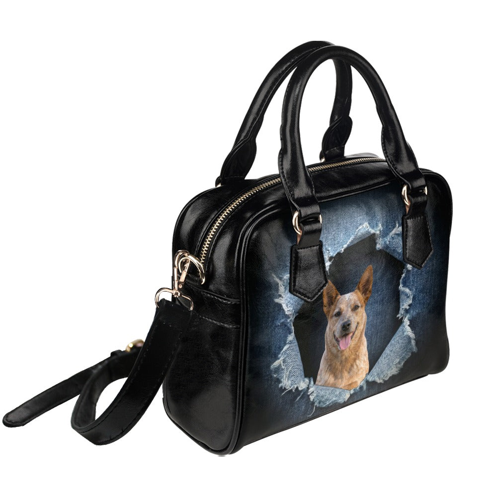 Australian Stumpy Tail Cattle Dog Ripped Denim Print Shoulder Handbag