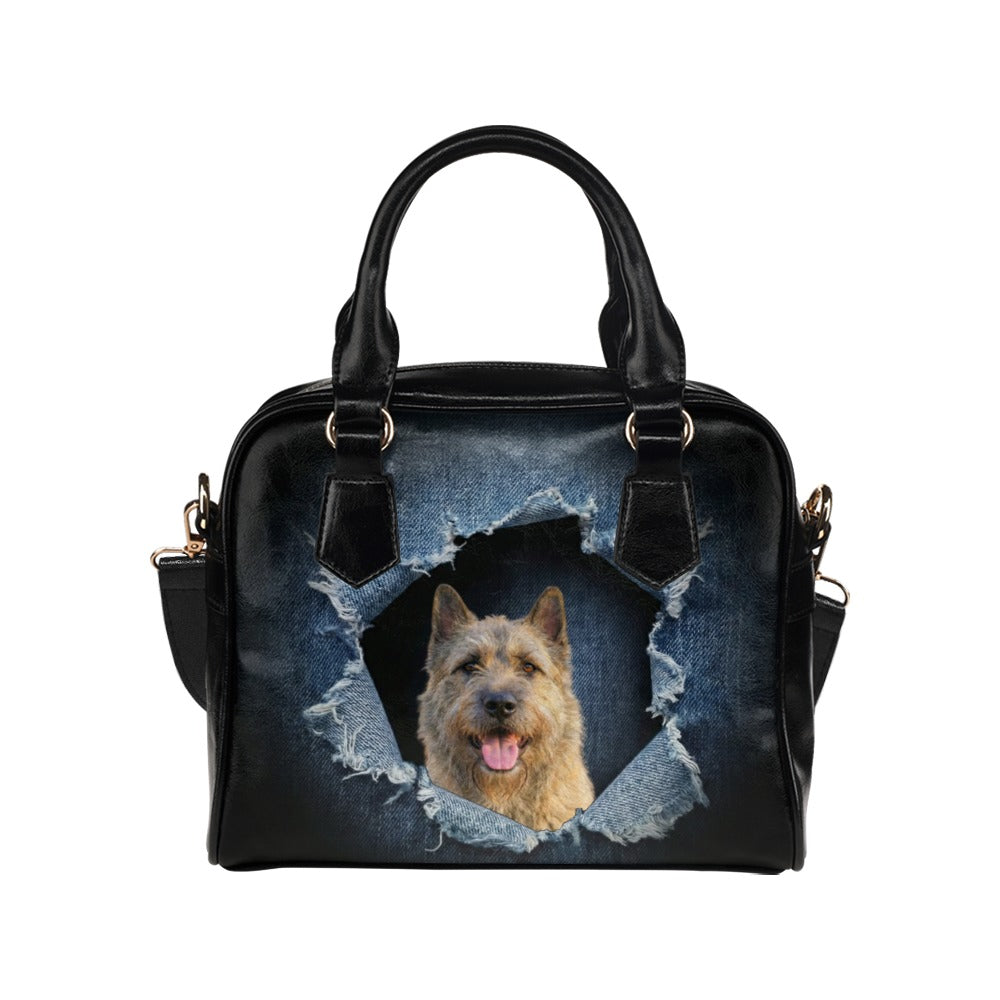 Bouvier des Ardennes Ripped Denim Print Shoulder Handbag