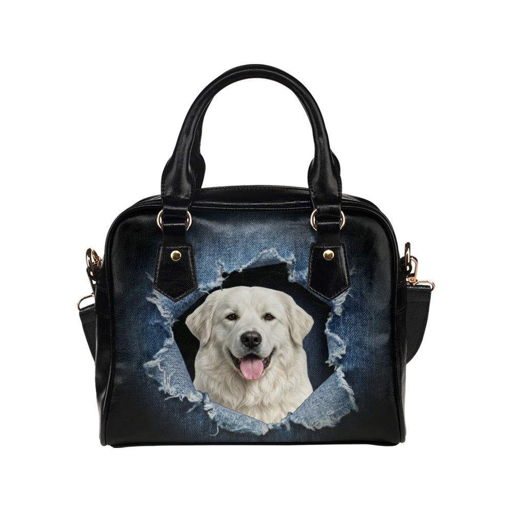 Aidi (Atlas Mountain Dog) Ripped Denim Print Shoulder Handbag