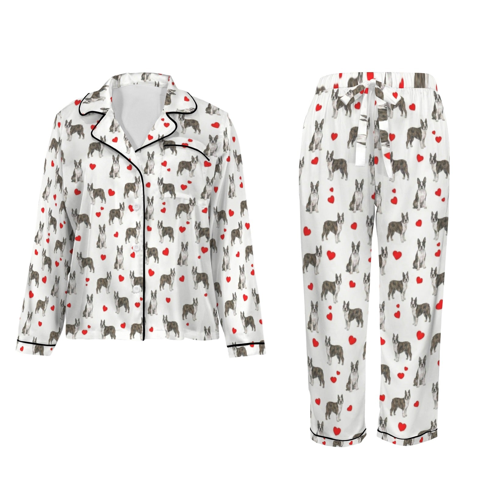Boston Terrier Women's Long Sleeve Satin Pajama Set