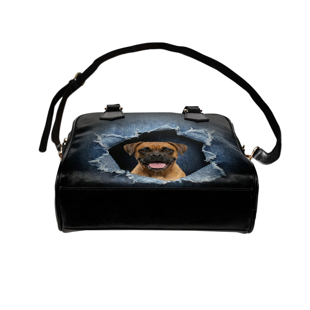 Boxer Ripped Denim Print Shoulder Handbag