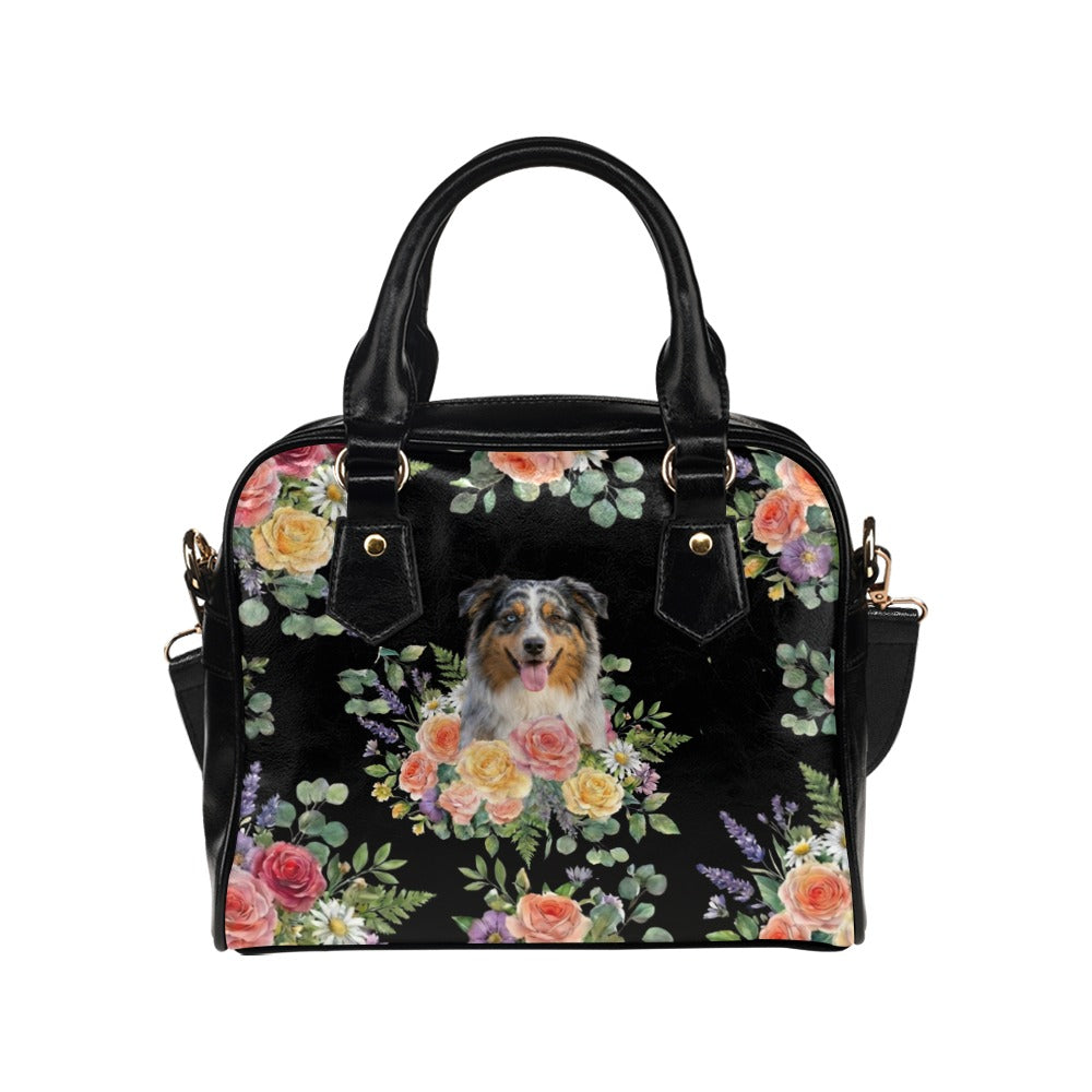 Australian Shepherd Flower Shoulder Handbag