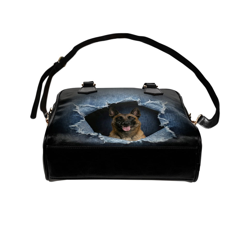 Belgian Shepherd (Malinois) Ripped Denim Print Shoulder Handbag