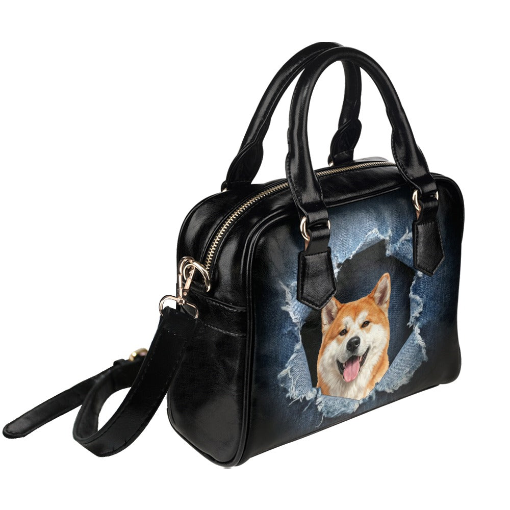Akita Ripped Denim Print Shoulder Handbag