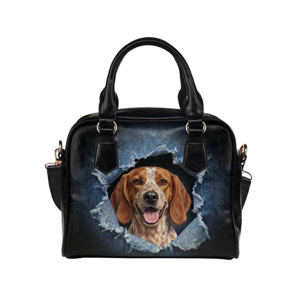 American English Coonhound Ripped Denim Print Shoulder Handbag