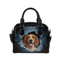 American English Coonhound Ripped Denim Print Shoulder Handbag