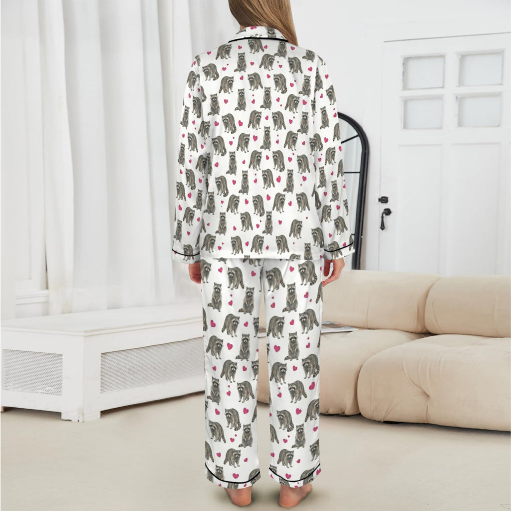 Racoon Women's Long Sleeve Satin Pajama Set