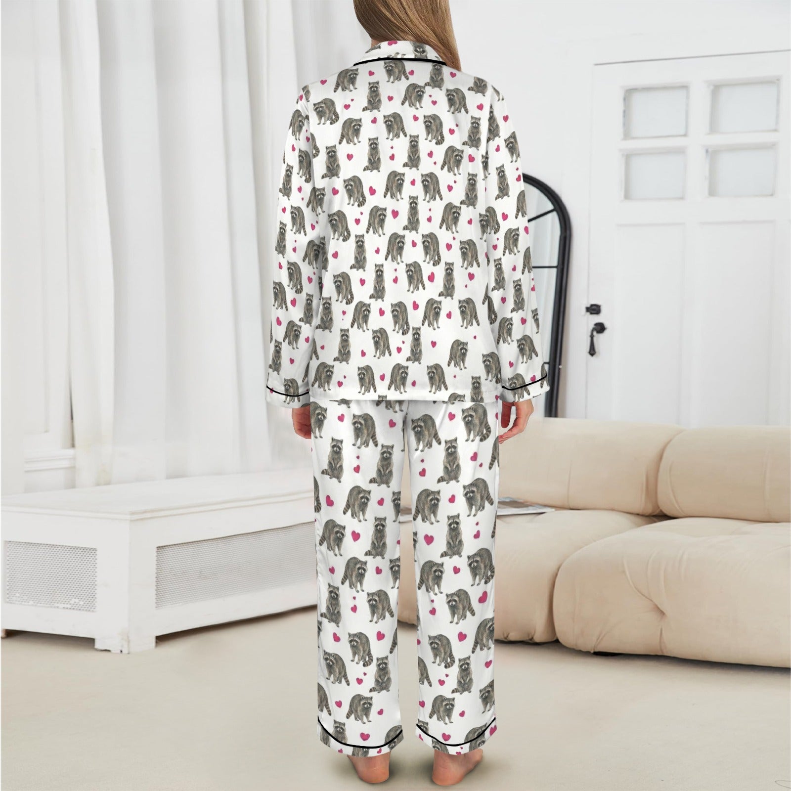 Racoon Women's Long Sleeve Satin Pajama Set