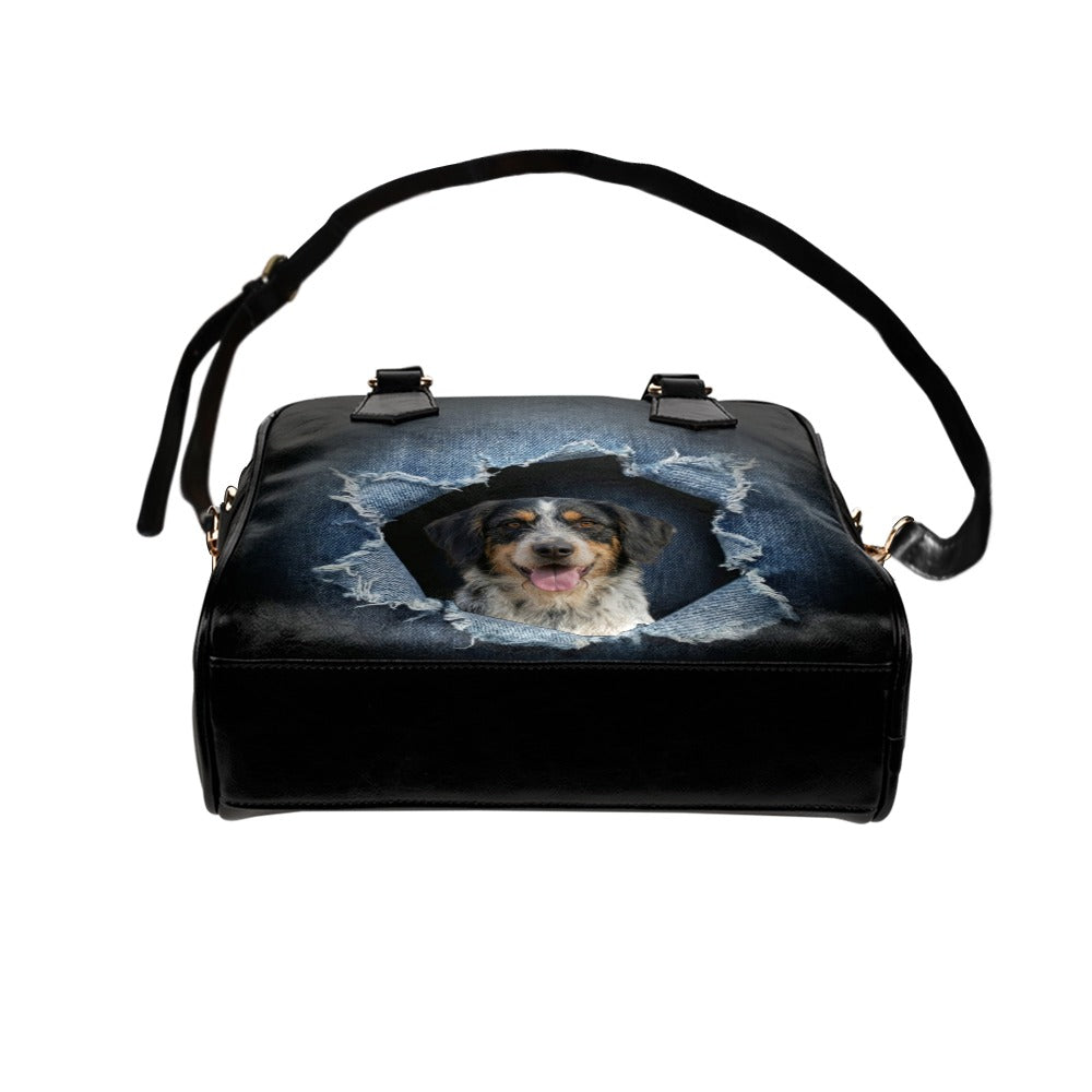 Armant Ripped Denim Print Shoulder Handbag