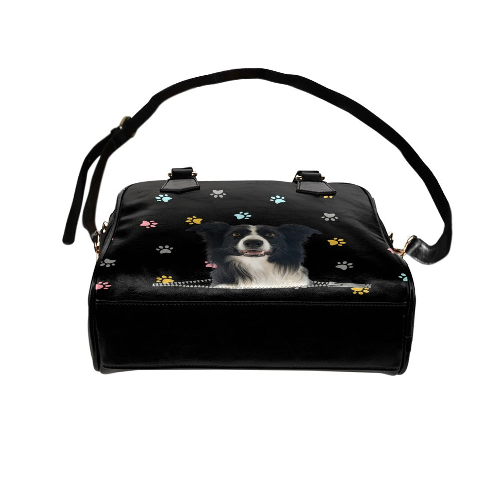 Collie Zip Colorful Paws Shoulder Handbag