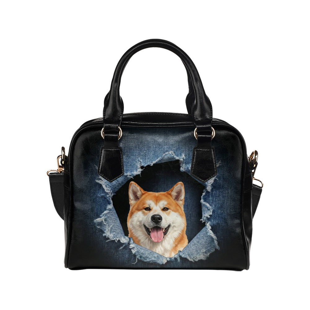 Akita Ripped Denim Print Shoulder Handbag