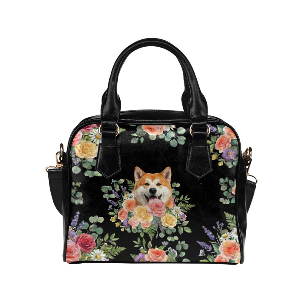 Akita Dog Flower Shoulder Handbag