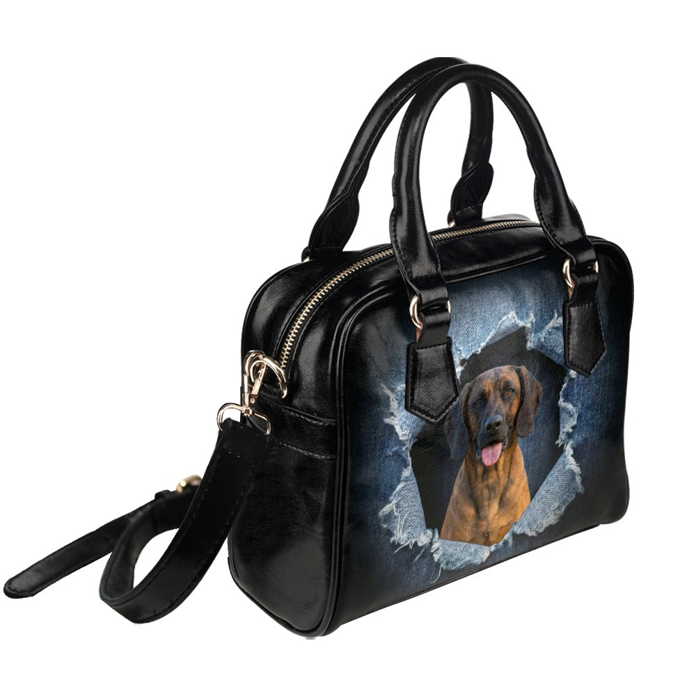 Bavarian Mountain Scent Hound Ripped Denim Print Shoulder Handbag
