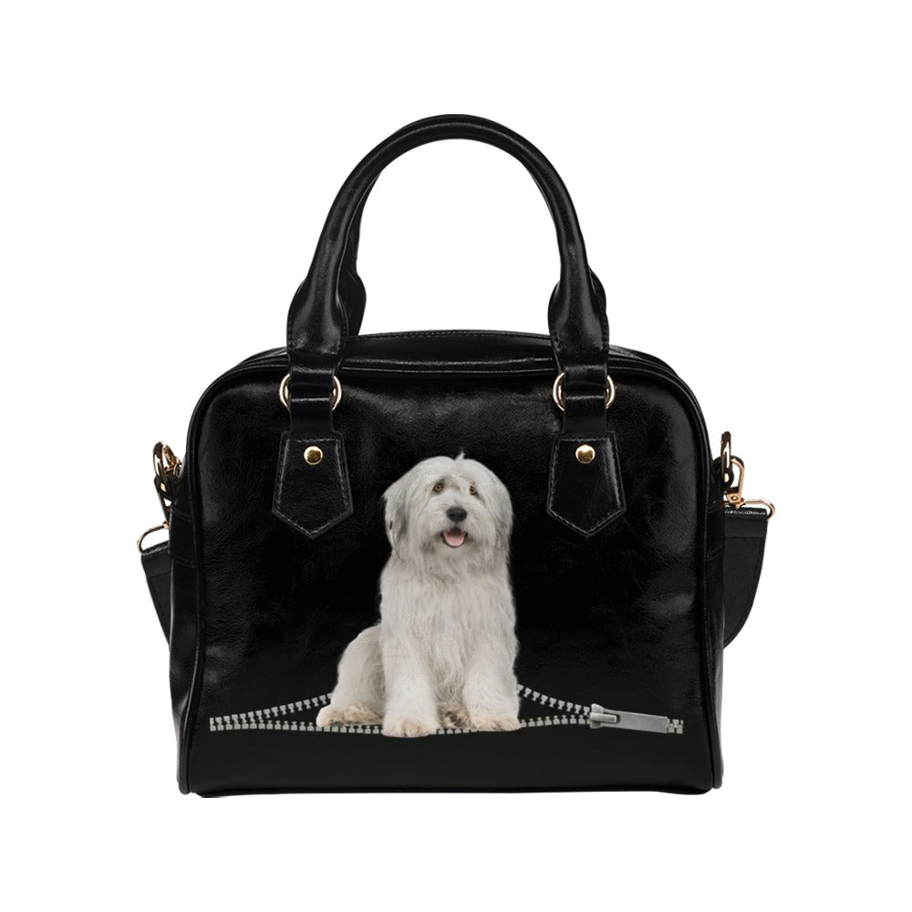 White Old English Sheepdog Zip Shoulder Handbag