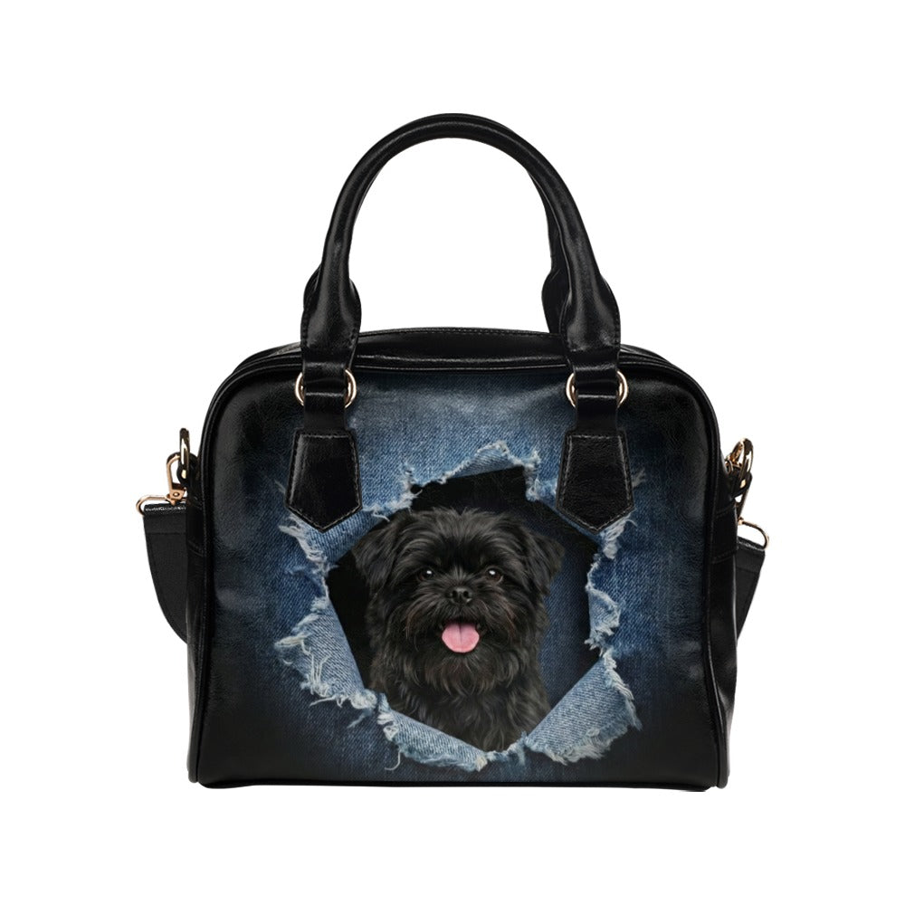 Affenpinscher Ripped Denim Print Shoulder Handbag