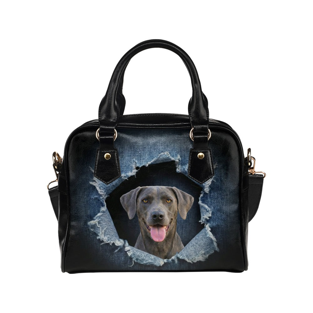Blue Lacy Ripped Denim Print Shoulder Handbag