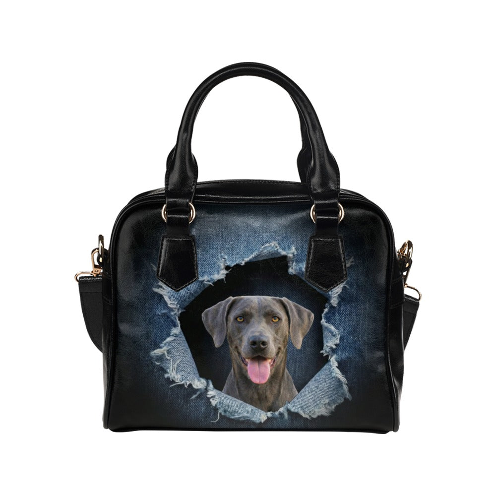 Blue Lacy Ripped Denim Print Shoulder Handbag