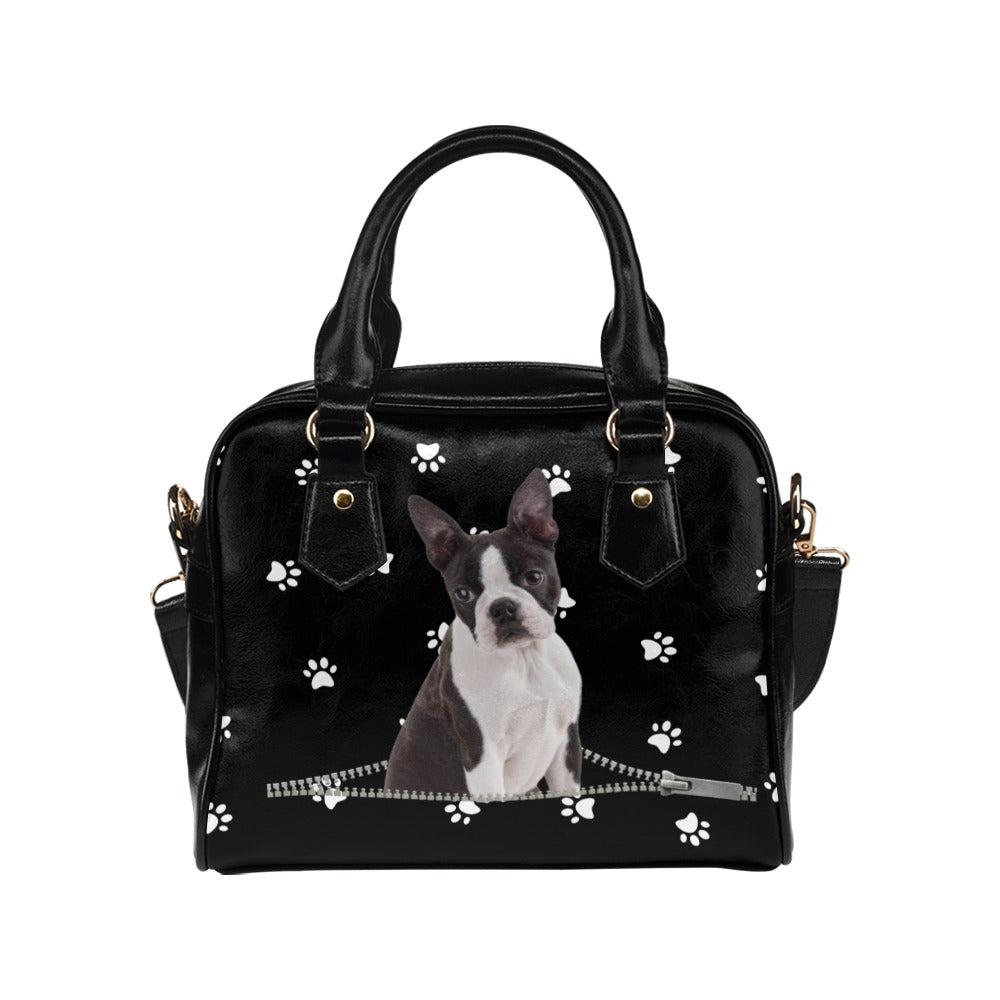Boston Terrier Dog Zip Paws Shoulder Handbag