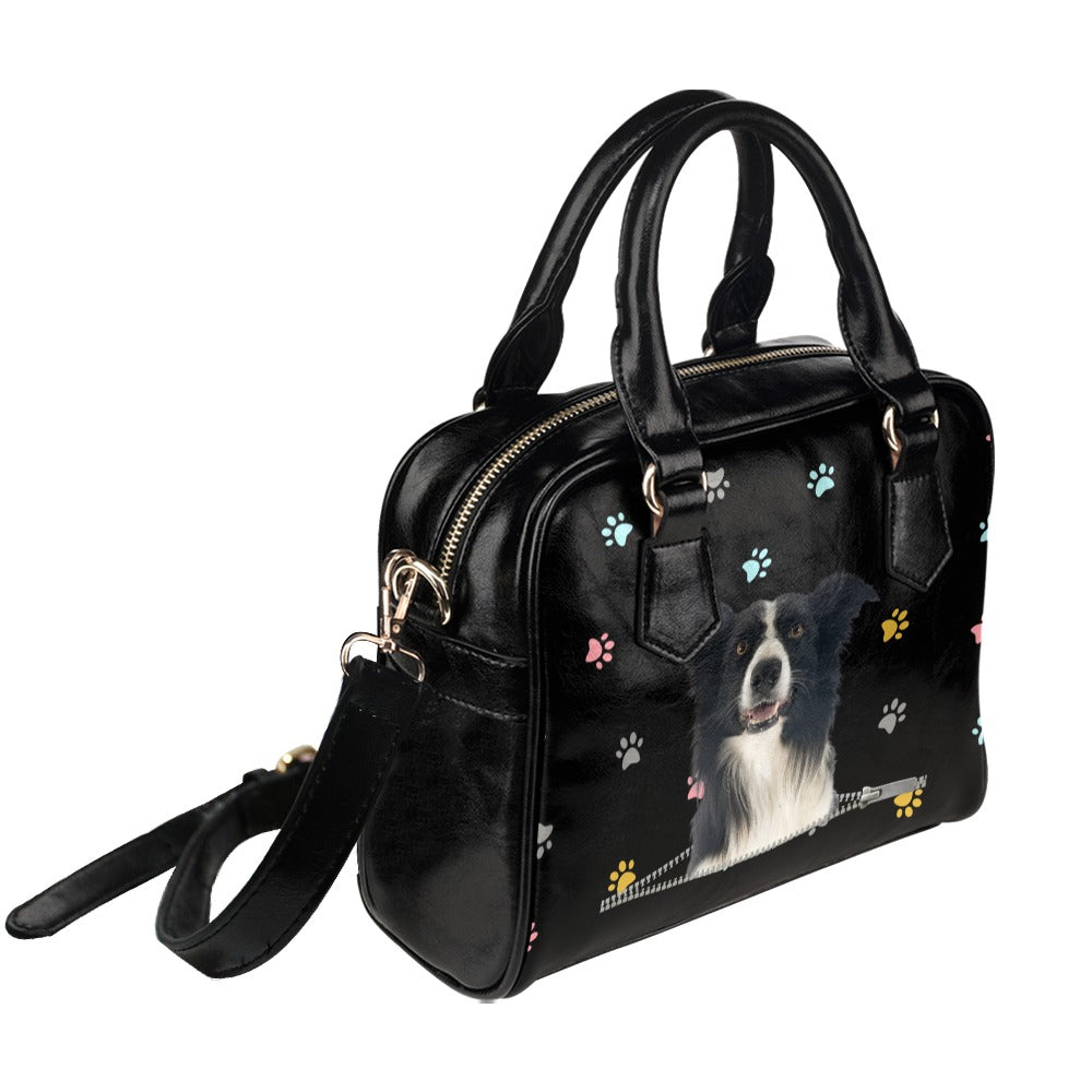 Collie Zip Colorful Paws Shoulder Handbag
