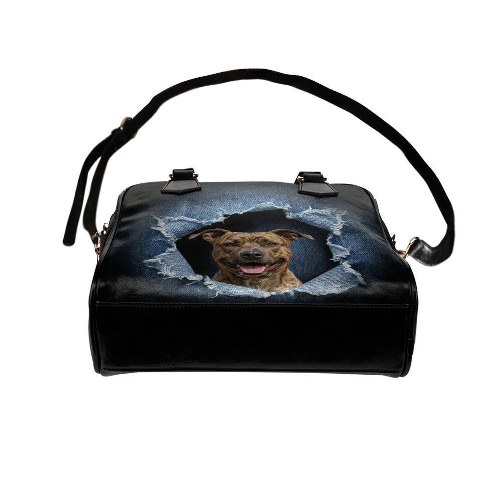 American Staffordshire Terrier Ripped Denim Print Shoulder Handbag