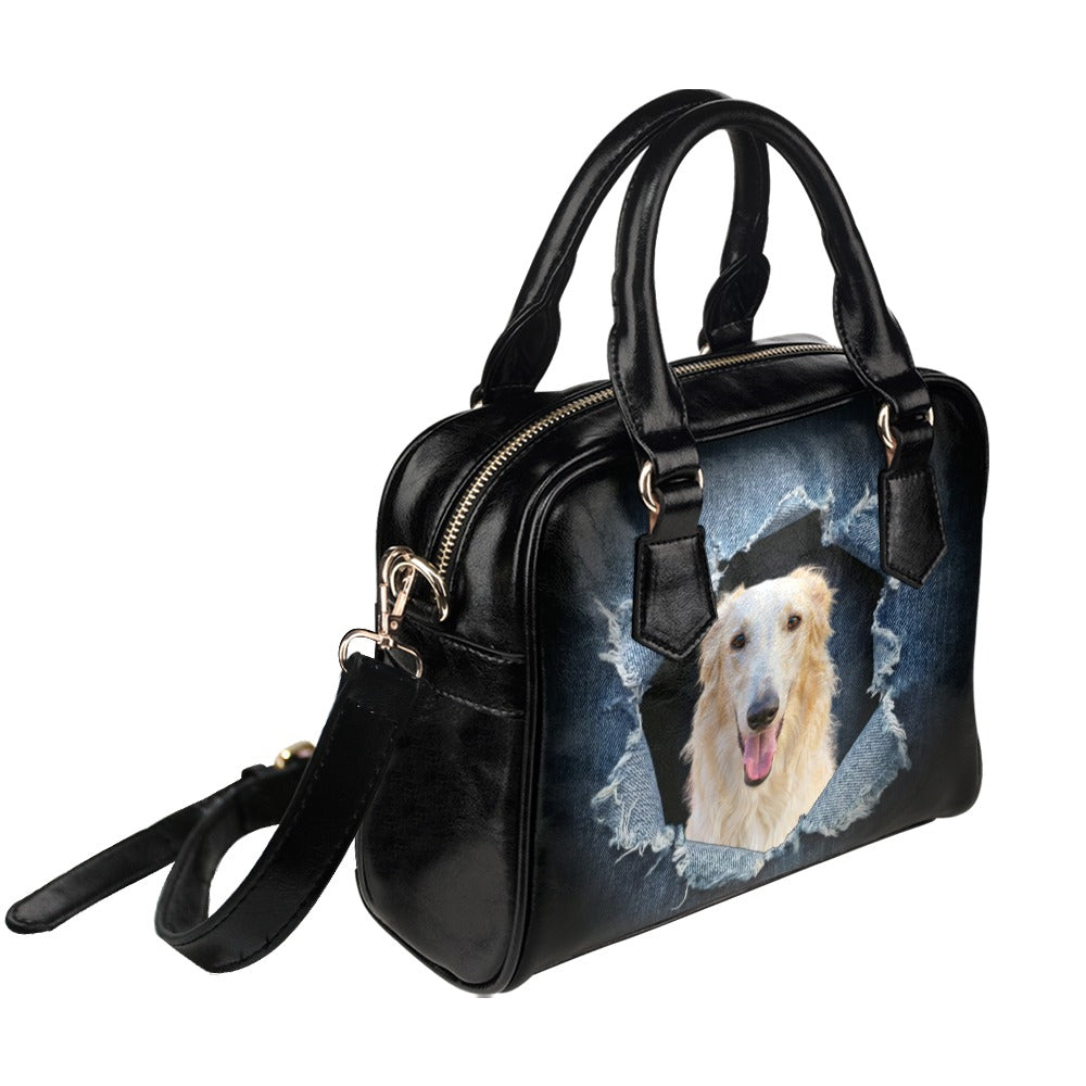 Borzoi Ripped Denim Print Shoulder Handbag