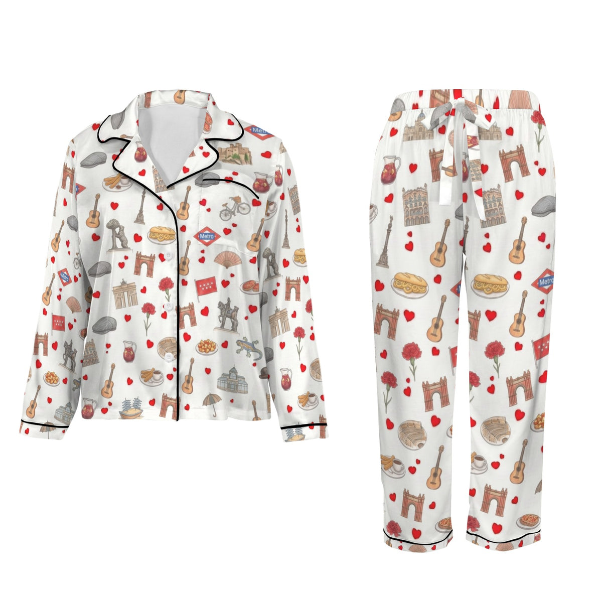 Madrid Women's Long Sleeve Satin Pajama Set