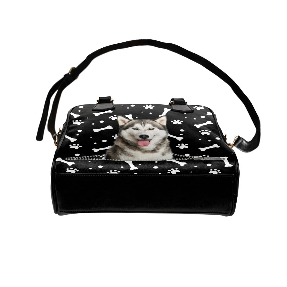 Siberian Husky Paws and Bones Shoulder Handbag