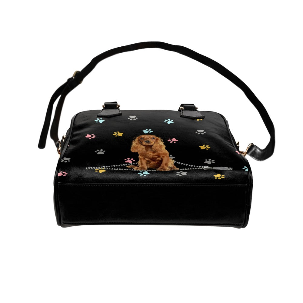 Cocker Spaniel Zip Colorful Paws Shoulder Handbag