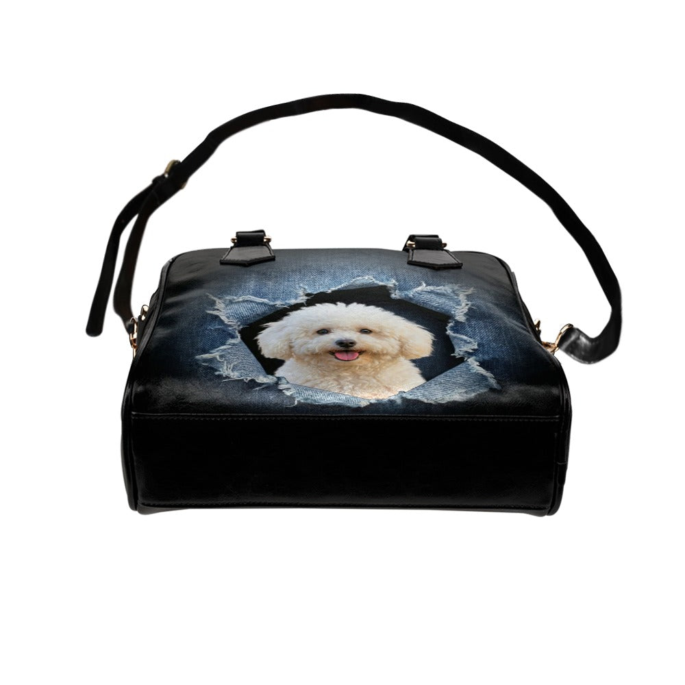 Bolognese Ripped Denim Print Shoulder Handbag
