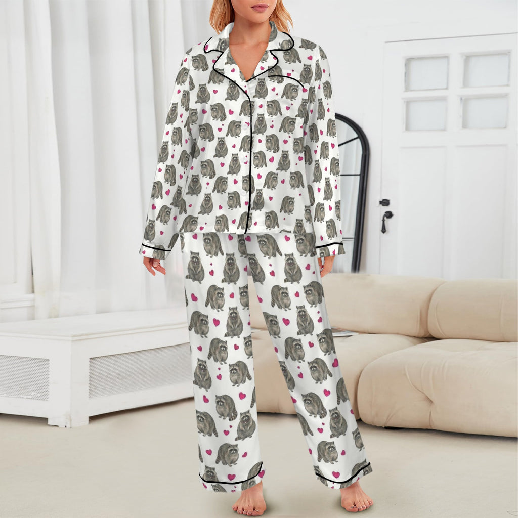 Racoon Domestic Women's Long Sleeve Satin Pajama Set