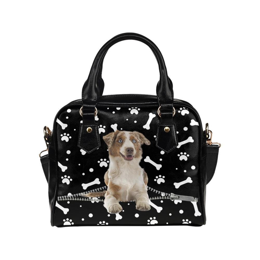 Miniature American Shepherd Zip Paws and Bones Shoulder Handbag