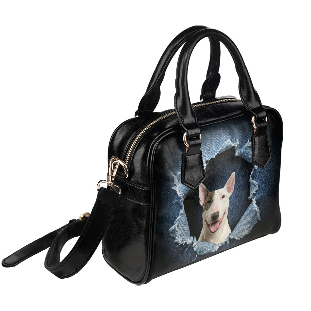 Bull Terrier (Miniature) Ripped Denim Print Shoulder Handbag