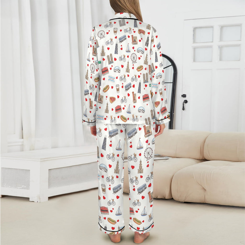 Chicago Women's Long Sleeve Satin Pajama Set