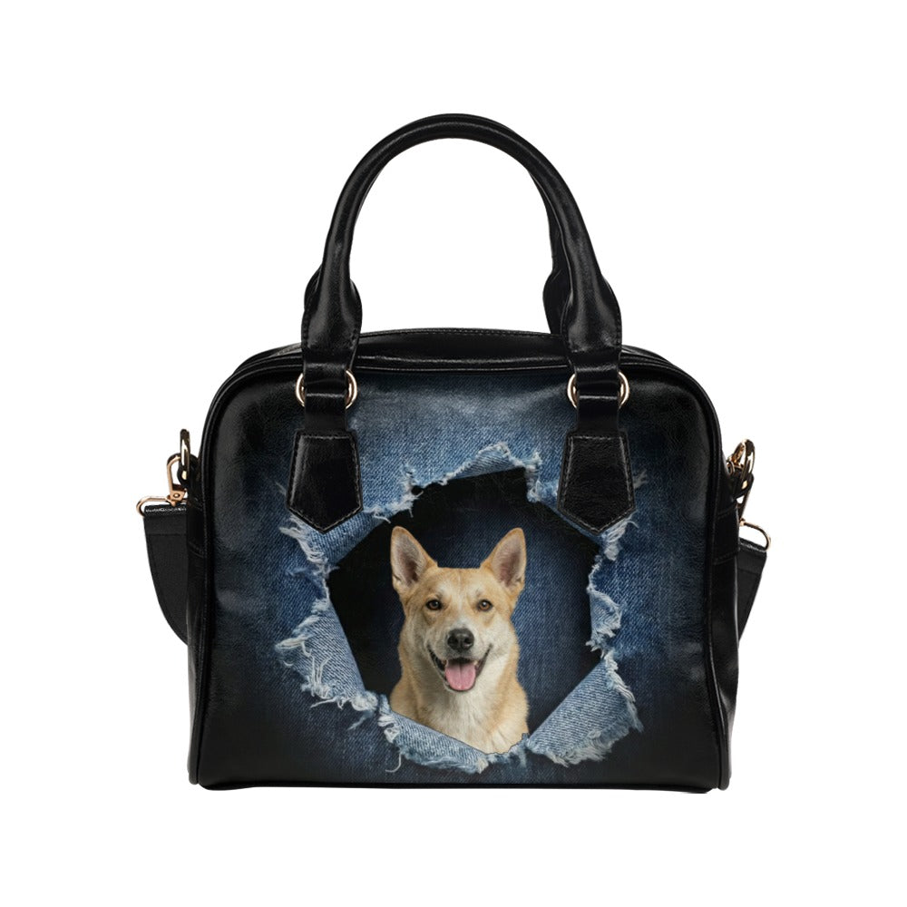 Canaan Dog Ripped Denim Print Shoulder Handbag