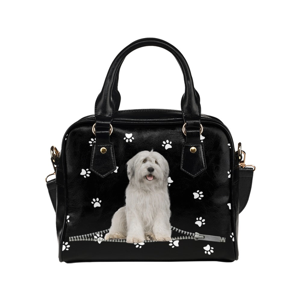 White Old English Sheepdog Zip Paws Shoulder Handbag