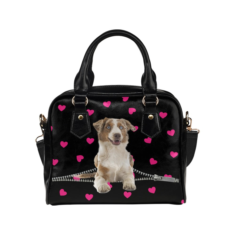 Miniature American Shepherd Zip Hearts Shoulder Handbag