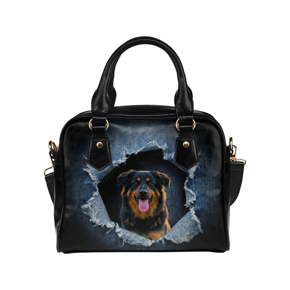 Bohemian Shepherd Ripped Denim Print Shoulder Handbag