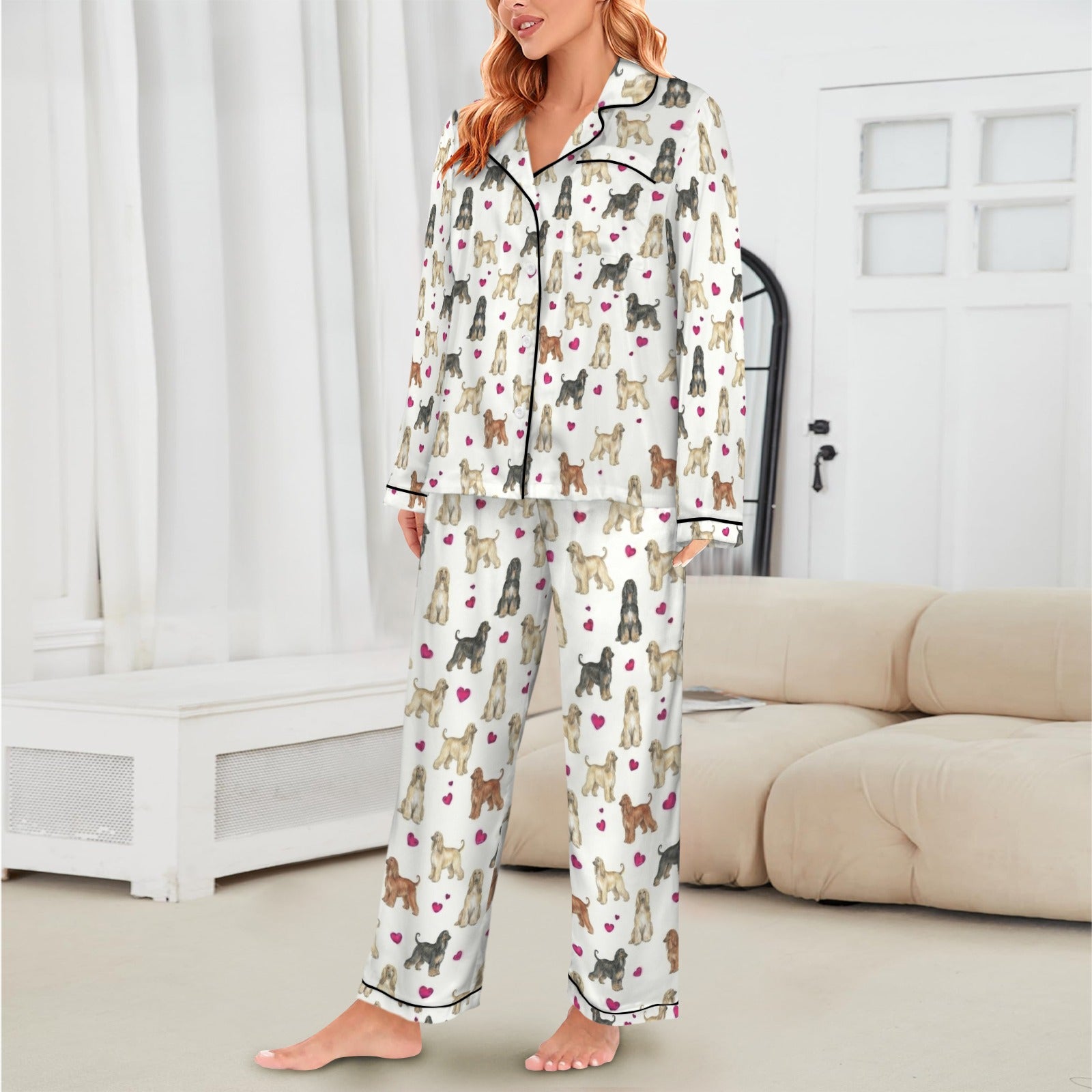 Afghan Hound Women's Long Sleeve Satin Pajama Set
