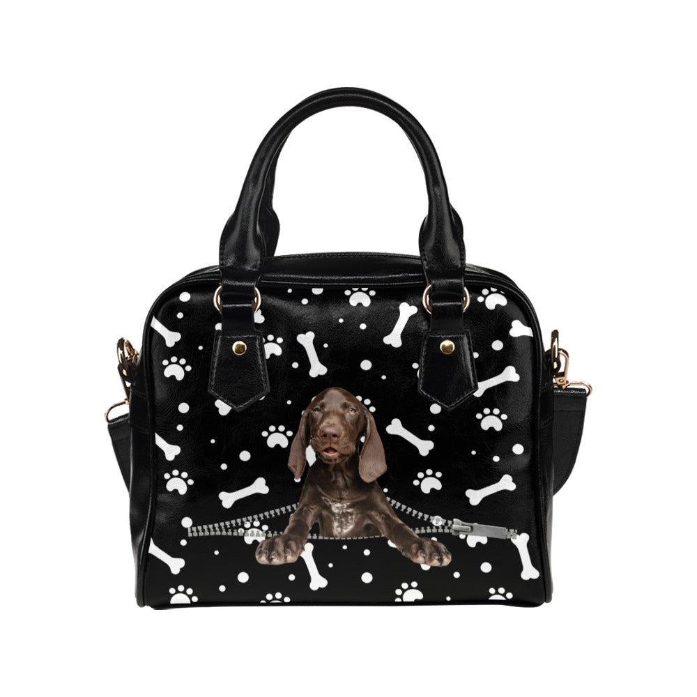 Weimaraner Zip Paws and Bones Shoulder Handbag