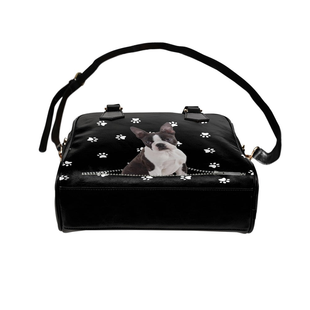 Boston Terrier Dog Zip Paws Shoulder Handbag