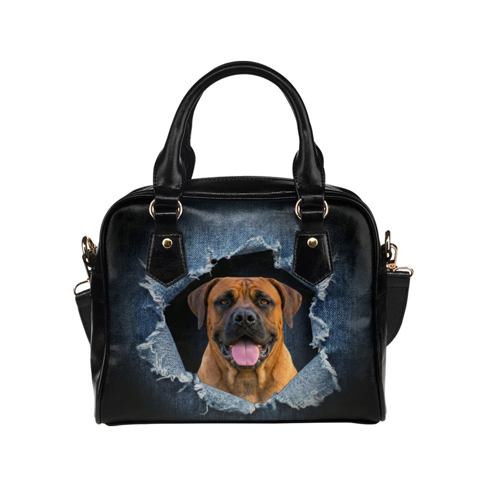 Boerboel Ripped Denim Print Shoulder Handbag