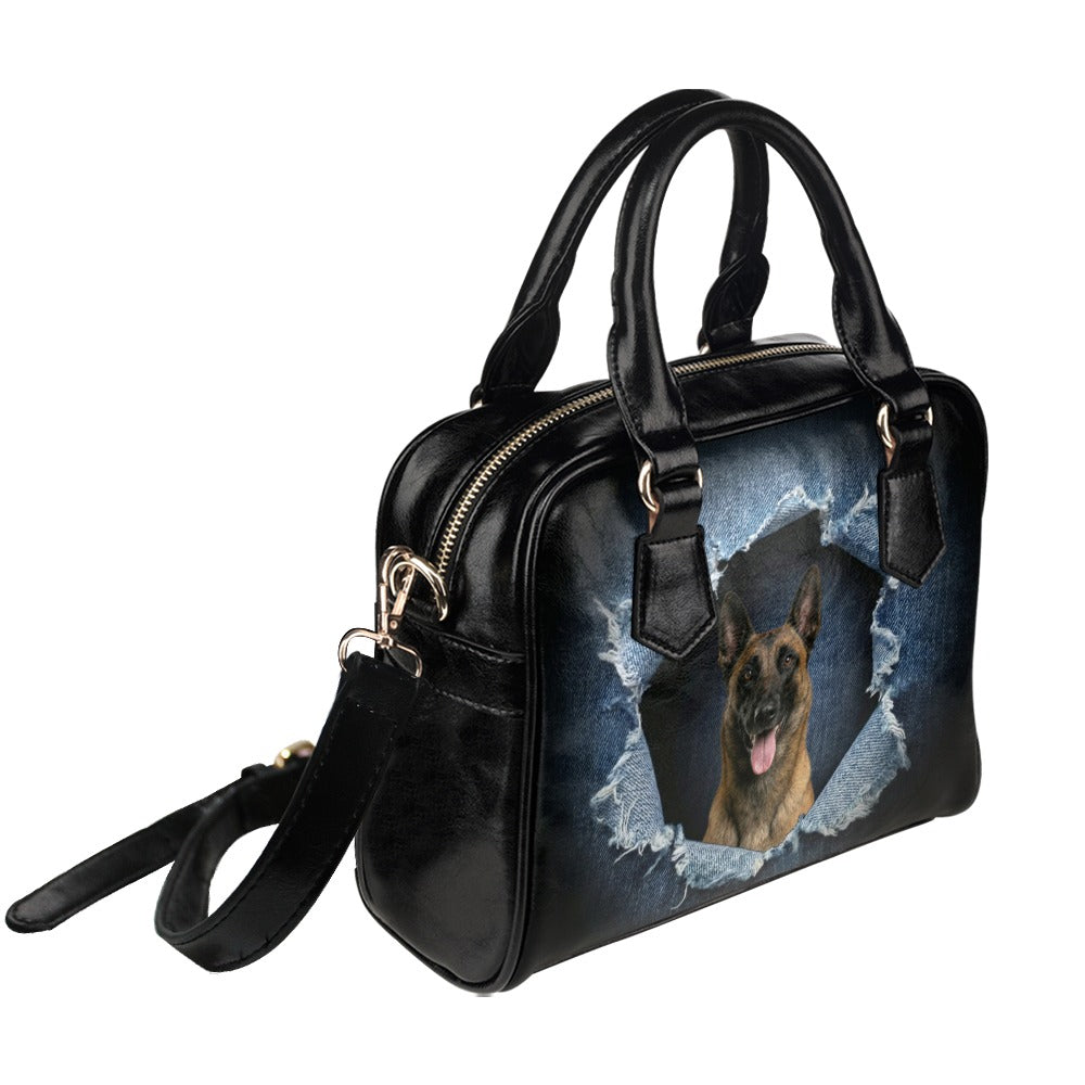 Belgian Shepherd (Malinois) Ripped Denim Print Shoulder Handbag
