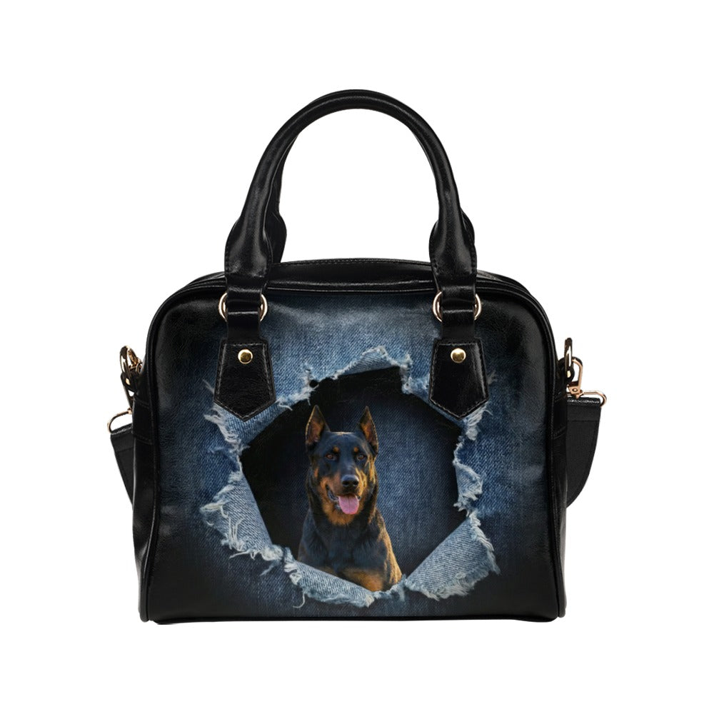 Beauceron Ripped Denim Print Shoulder Handbag