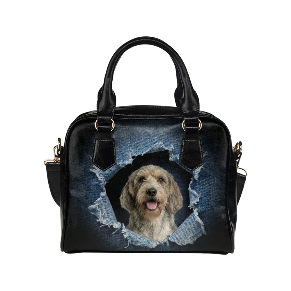 Briquet Griffon Vendéen Ripped Denim Print Shoulder Handbag