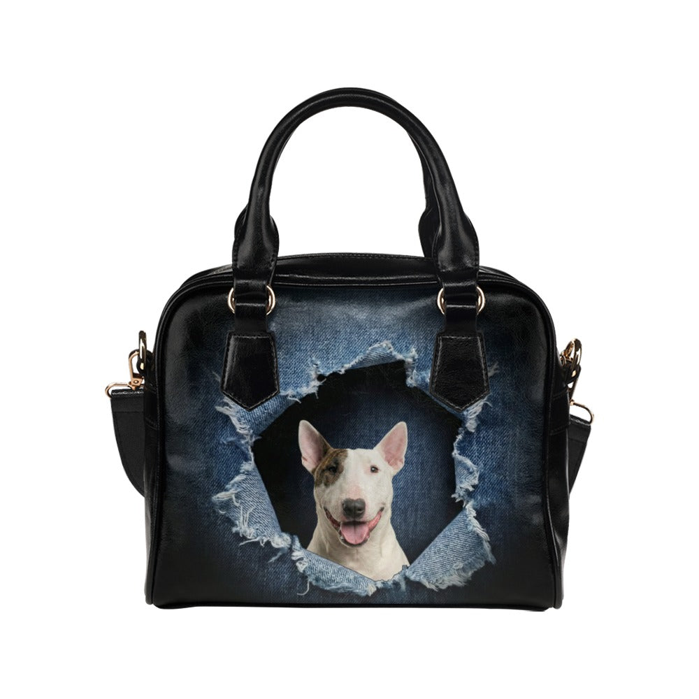 Bull Terrier (Miniature) Ripped Denim Print Shoulder Handbag