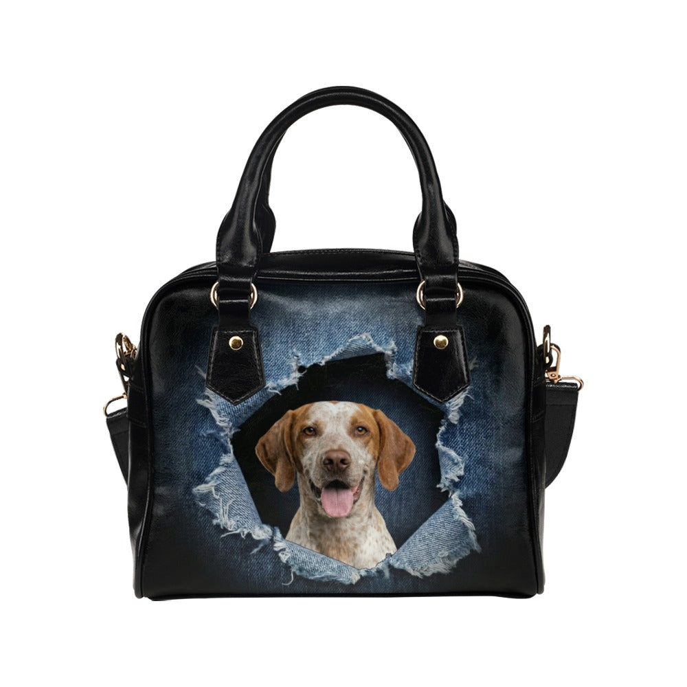 Braque du Bourbonnais Ripped Denim Print Shoulder Handbag