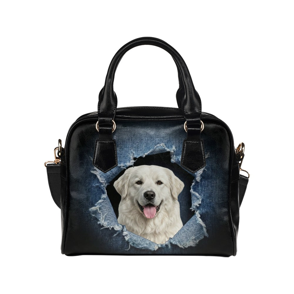 Aidi (Atlas Mountain Dog) Ripped Denim Print Shoulder Handbag