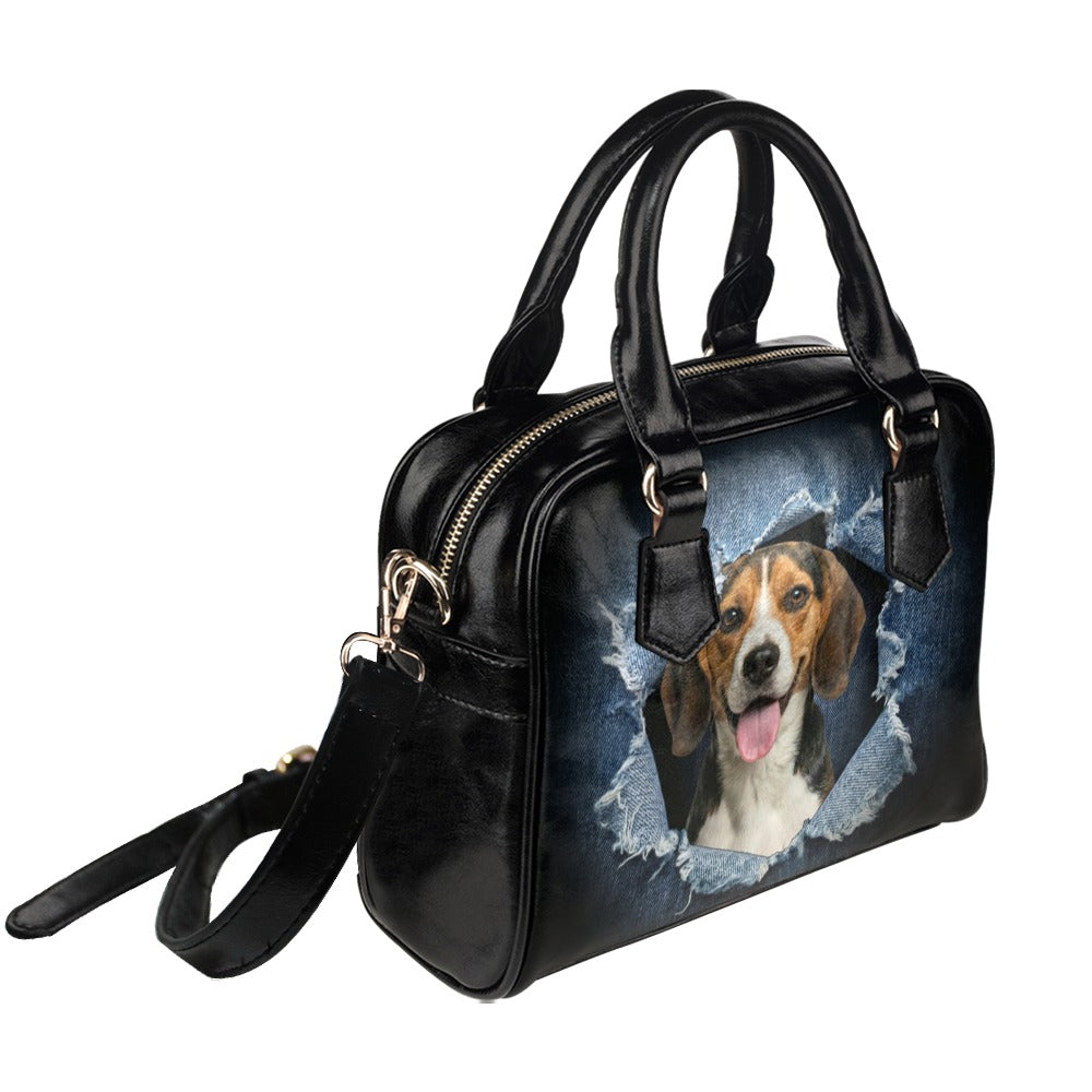 Beagle Ripped Denim Print Shoulder Handbag